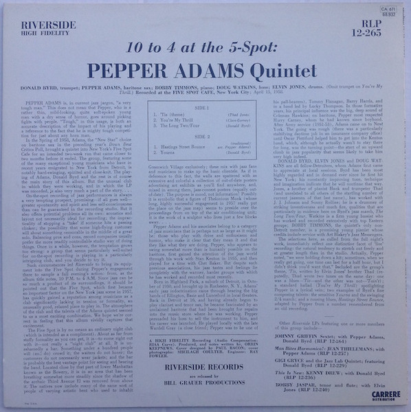 Pepper Adams Quintet - 10 To 4 At The 5-Spot | Riverside Records (RLP 12-265) - 2 Pepper Adams Quintet - 10 To 4 At The 5-Spot | Riverside Records (RLP 12-265) - 2