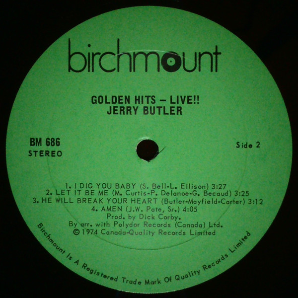 Jerry Butler - Jerry Butler's Golden Hits Live | Birchmount (BM 686) - 3