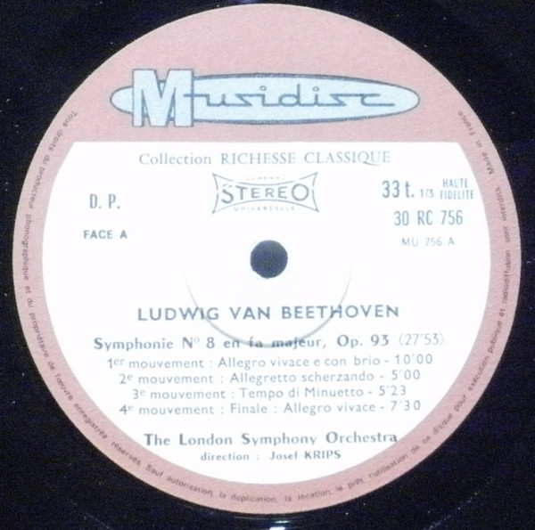 Josef Krips , London Symphony Orchestra , Ludwig van Beethoven - Symphonie No. 8 Et Ouverture | Musidisc (30 RC 756) - 4