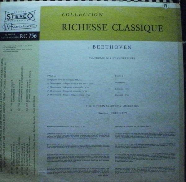 Josef Krips , London Symphony Orchestra , Ludwig van Beethoven - Symphonie No. 8 Et Ouverture | Musidisc (30 RC 756) - 2