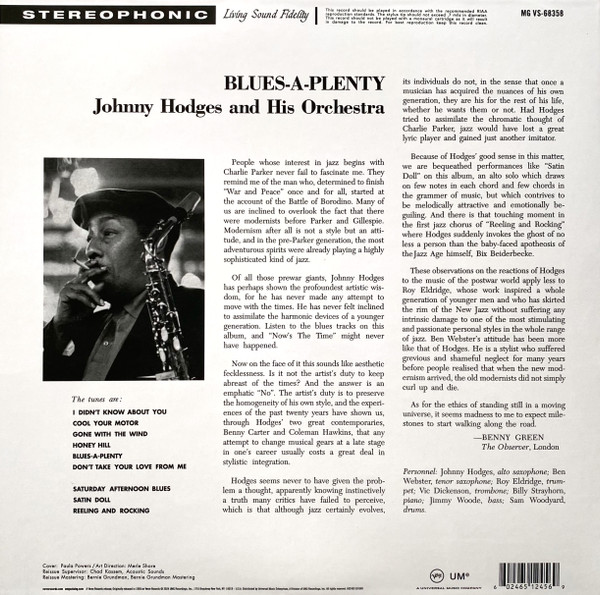 Johnny Hodges And His Orchestra - Blues A-Plenty | Verve Records (602465124569) - 4