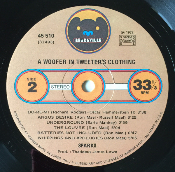 Sparks - A Woofer In Tweeter's Clothing | Bearsville (45510) - 4 Sparks - A Woofer In Tweeter's Clothing | Bearsville (45510) - 4