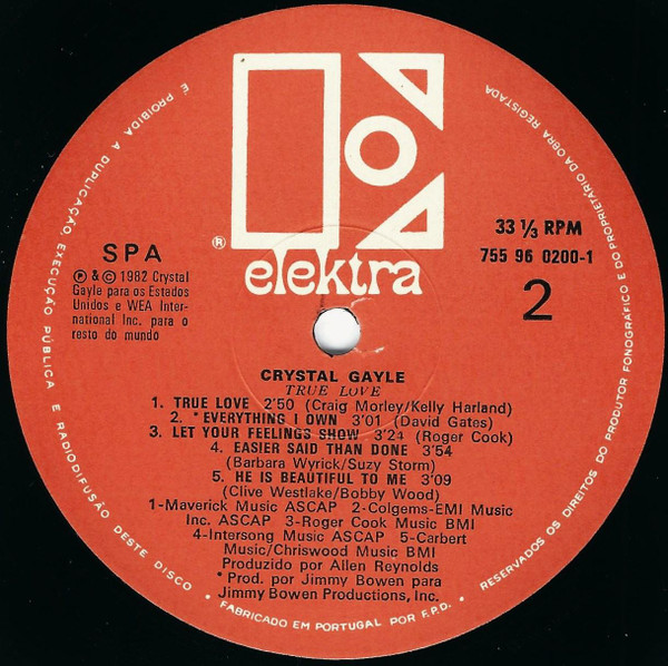 Crystal Gayle - True Love | Elektra (755 96 0200-1) - 4