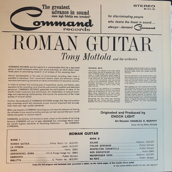 Tony Mottola And His Orchestra - Roman Guitar [Vinyl] | Command (RS 816 SD) - 2