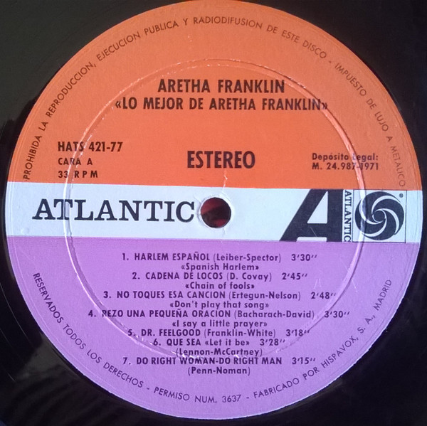 Aretha Franklin - Lo Mejor De Aretha Franklin - Vinilo | Atlantic (HATS 421-77) - 3