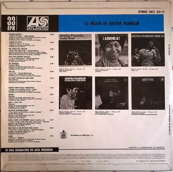 Aretha Franklin - Lo Mejor De Aretha Franklin - Vinilo | Atlantic (HATS 421-77) - 2