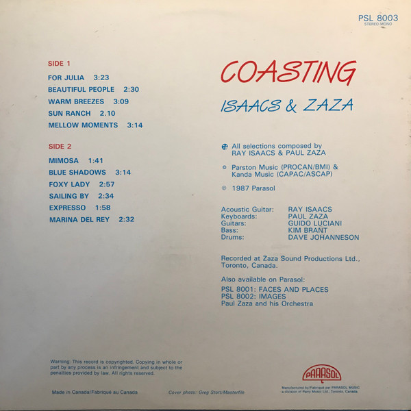 Ray Isaacs & Paul Zaza - Coasting | Parasol (PSL 8003) - 2