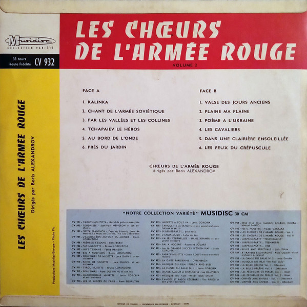 The Alexandrov Red Army Ensemble Direction Boris Alexandrov - Les Chœurs De L'Armée Rouge (Volume 2) | Musidisc (30 CV 932) - 2