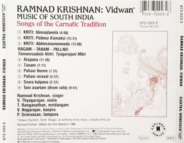 Ramnad Krishnan - Vidwan (Music Of South India - Songs Of The Carnatic Tradition) | Elektra Nonesuch (972 023-2) - 2 Ramnad Krishnan - Vidwan (Music Of South India - Songs Of The Carnatic Tradition) | Elektra Nonesuch (972 023-2) - 2