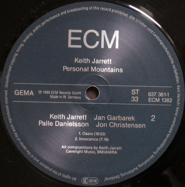 Keith Jarrett - Personal Mountains [Vinyl] | ECM Records (ECM 1382) - 4