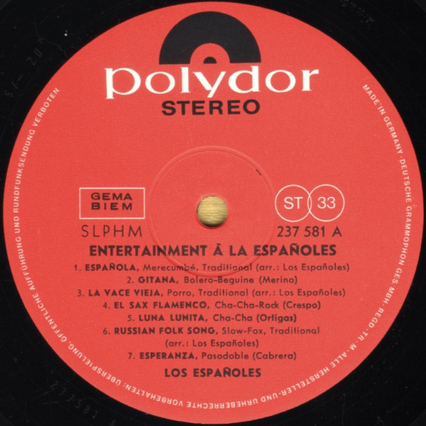 Los Españoles - Entertainment À La Españoles | Polydor (237 581 SLPHM) - 3