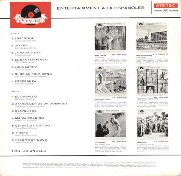 Los Españoles - Entertainment À La Españoles | Polydor (237 581 SLPHM) - 2