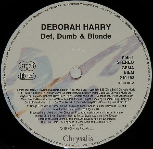 Deborah Harry - Def, Dumb & Blonde | Chrysalis (210 183) - 3 Deborah Harry - Def, Dumb & Blonde | Chrysalis (210 183) - 3