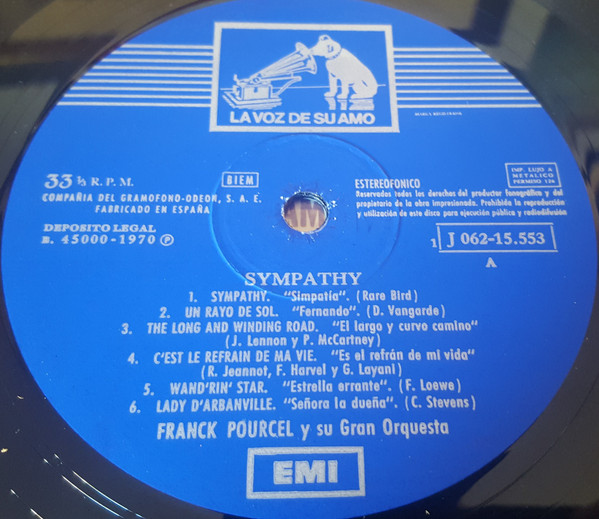 Franck Pourcel Et Son Grand Orchestre - Sympathy | La Voz De Su Amo (1 J 062-15.553) - 3 Franck Pourcel Et Son Grand Orchestre - Sympathy | La Voz De Su Amo (1 J 062-15.553) - 3