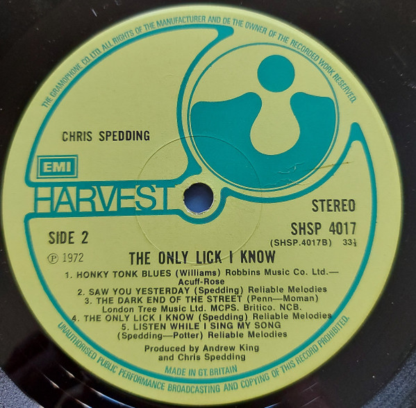 Chris Spedding - The Only Lick I Know | Harvest (SHSP 4017) - 4