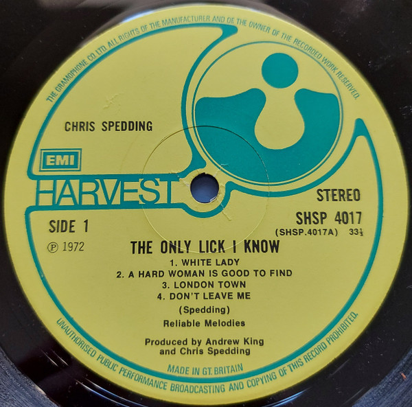 Chris Spedding - The Only Lick I Know | Harvest (SHSP 4017) - 3