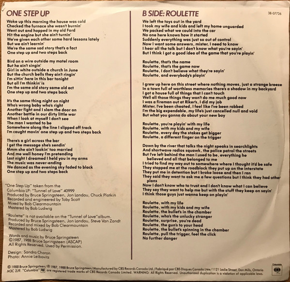 Bruce Springsteen - One Step Up (7") [Vinyl] | Columbia (38-07726) - 2