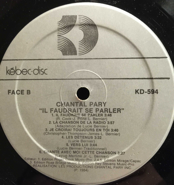 Chantal Pary - Il Faudrait Se Parler [Vinyl] | Kébec-Disc (KD-594) - 2