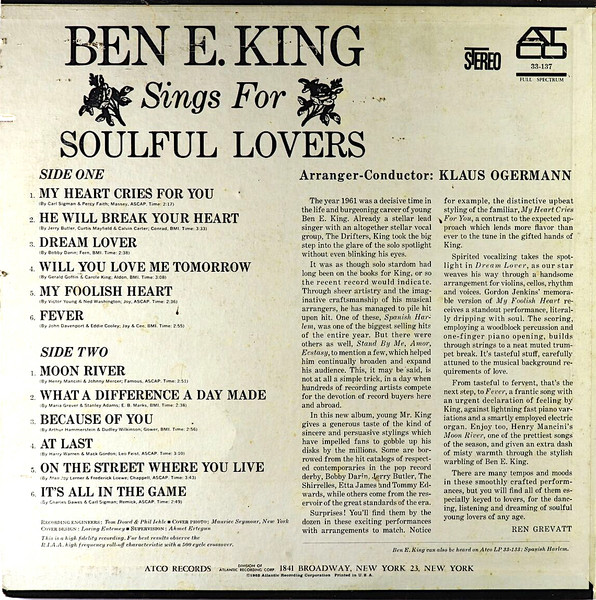 Ben E. King - Ben E. King Sings For Soulful Lovers | ATCO Records (SD 33-137) - 2