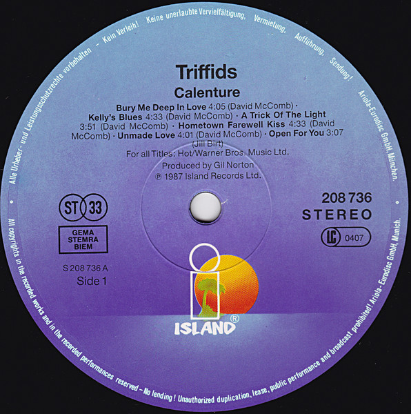 The Triffids - Calenture | Island Records (208 736) - 3 The Triffids - Calenture | Island Records (208 736) - 3