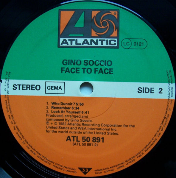 Gino Soccio - Face To Face | Atlantic (ATL 50 891) - 3