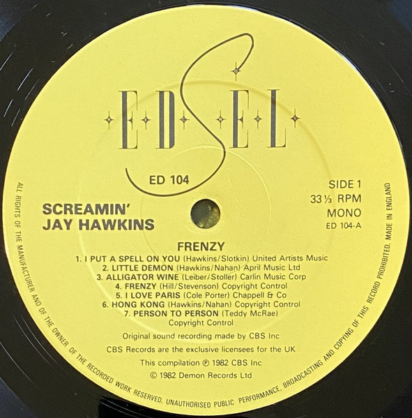 Screamin' Jay Hawkins - Frenzy | Edsel Records (ED 104) - 3