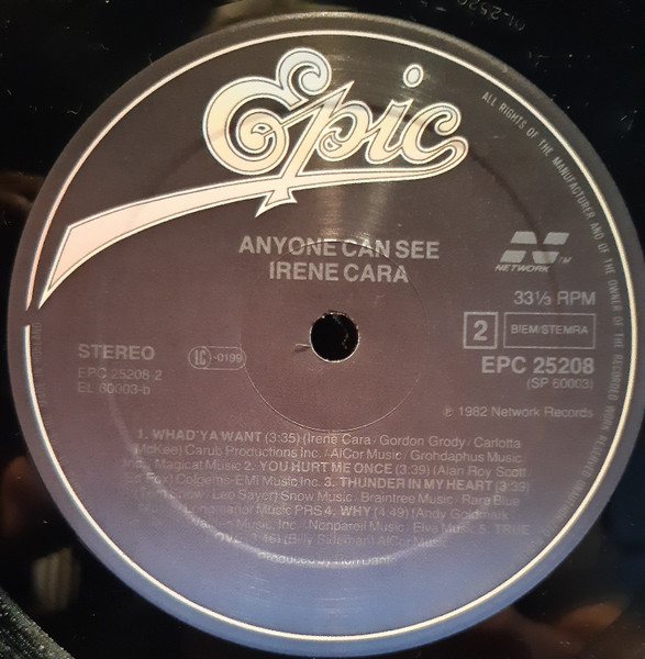 Irene Cara - Anyone Can See | Epic (EPC 25208) - 4 Irene Cara - Anyone Can See | Epic (EPC 25208) - 4