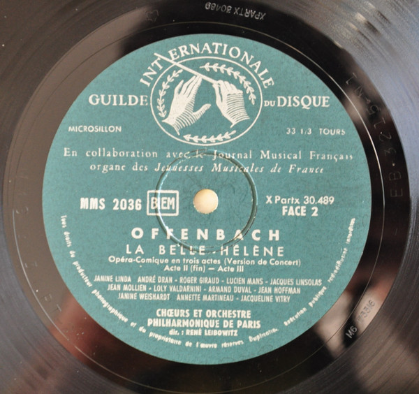 Jacques Offenbach - Orchestre Philharmonique De Paris Et Chœur Philharmonique De Paris Direction: René Leibowitz - La Belle Hélène | Guilde Internationale Du Disque (MMS 2036) - 3