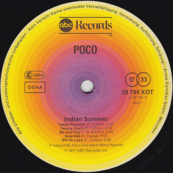 Poco - Indian Summer | ABC Records (28 794 XOT) - 3