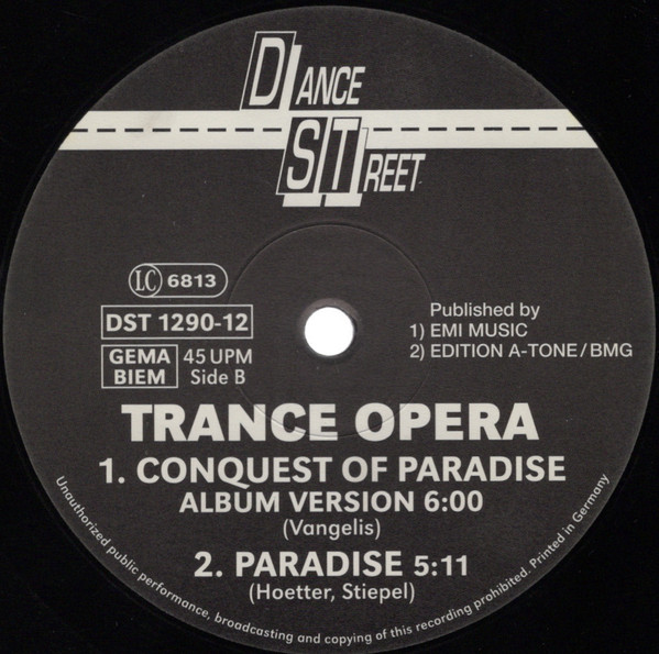 Trance Opera - Conquest Of Paradise | Dance Street (DST 1290-12) - 2 Trance Opera - Conquest Of Paradise | Dance Street (DST 1290-12) - 2