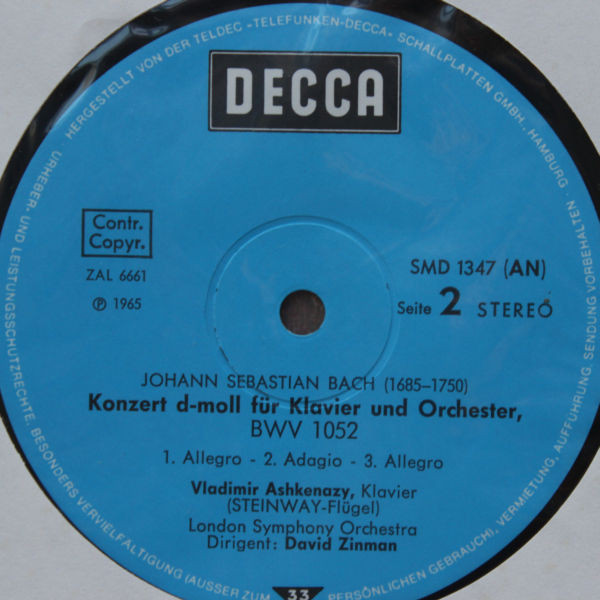 Johann Sebastian Bach , Frédéric Chopin , Vladimir Ashkenazy , David Zinman , London Symphony Orchestra - Klavierkonzert Nr. 2 F-Moll / Konzert D-Moll Für Klavier | Decca (SMD 1347) - 4 Johann Sebastian Bach , Frédéric Chopin , Vladimir Ashkenazy , David Zinman , London Symphony Orchestra - Klavierkonzert Nr. 2 F-Moll / Konzert D-Moll Für Klavier | Decca (SMD 1347) - 4