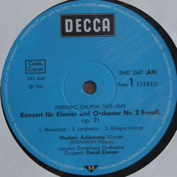 Johann Sebastian Bach , Frédéric Chopin , Vladimir Ashkenazy , David Zinman , London Symphony Orchestra - Klavierkonzert Nr. 2 F-Moll / Konzert D-Moll Für Klavier | Decca (SMD 1347) - 3 Johann Sebastian Bach , Frédéric Chopin , Vladimir Ashkenazy , David Zinman , London Symphony Orchestra - Klavierkonzert Nr. 2 F-Moll / Konzert D-Moll Für Klavier | Decca (SMD 1347) - 3