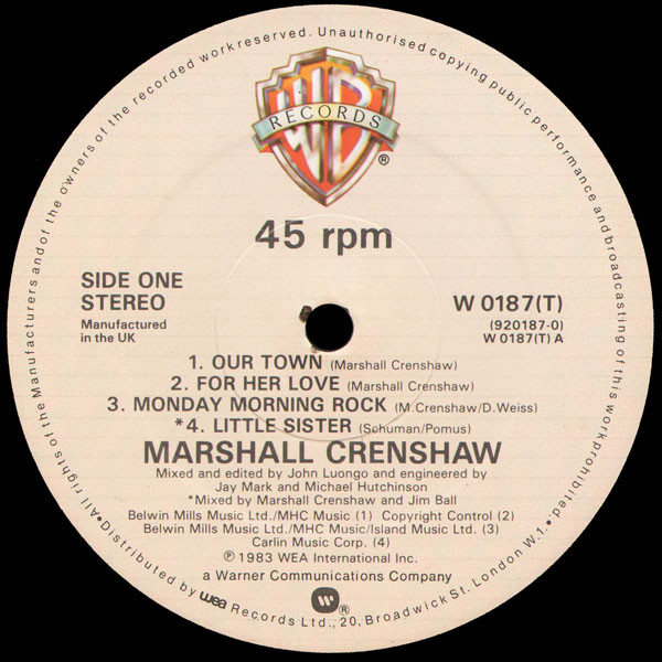 Marshall Crenshaw - U.S. Remix | Warner Bros. Records (W 0187(T)) - 3 Marshall Crenshaw - U.S. Remix | Warner Bros. Records (W 0187(T)) - 3