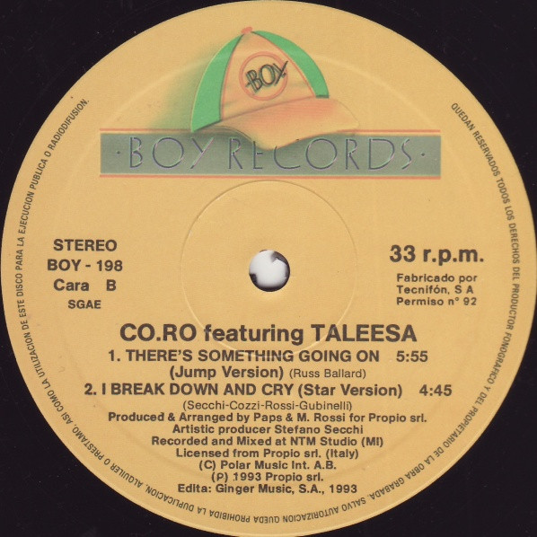 Co.Ro. Featuring Taleesa - There's Something Going On / I Break Down And Cry | Boy Records (BOY 198) - 4