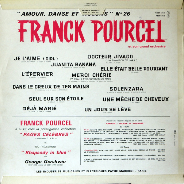 Franck Pourcel Et Son Grand Orchestre - Amour, Danse Et Violons N° 26 | La Voix De Son Maître (FELP 312) - 2
