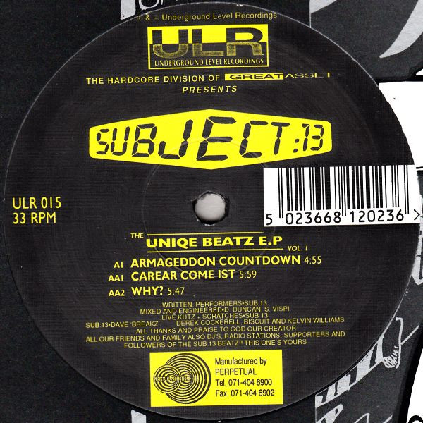 Subject 13 - The Uniqe Beatz E.P Vol. 1 | Underground Level Recordings (ULR 015)