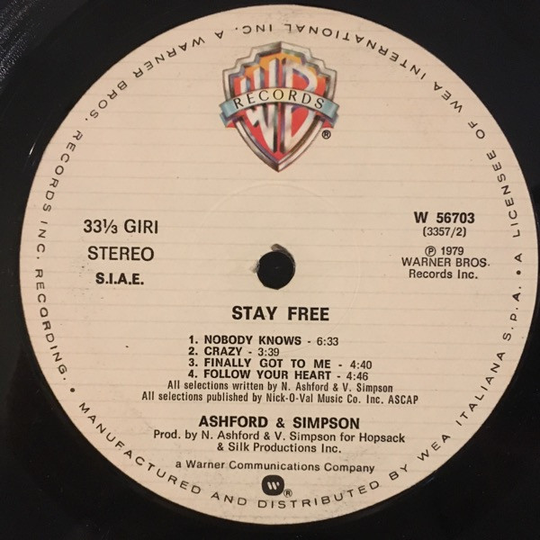 Ashford & Simpson - Stay Free | Warner Bros. Records (W 56703) - 4