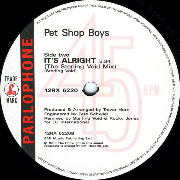 Pet Shop Boys - It's Alright (The DJ International Mixes) | Parlophone (12RX 6220) - 4