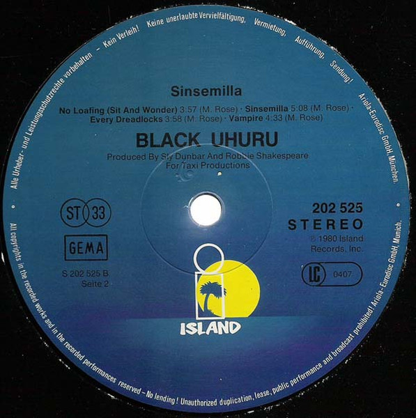 Black Uhuru - Sinsemilla | Island Records (202 525) - 4