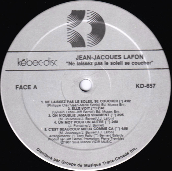 Jean-Jacques Lafon - Ne Laissez Pas Le Soleil Se Coucher [Vinyl] | Kébec-disc (KD-657) - 3