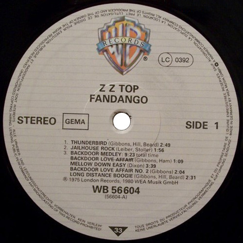 ZZ Top - Fandango! | Warner Bros. Records (WB 56 604) - 3