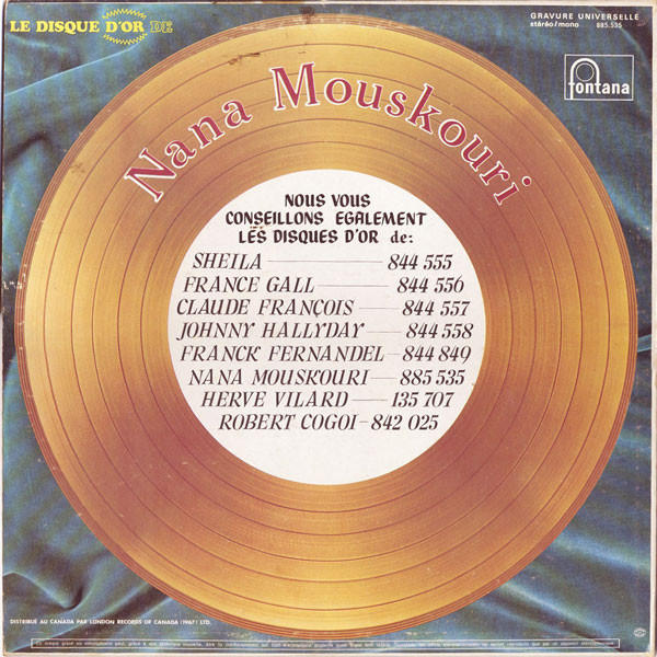Nana Mouskouri - Le Disque D'Or De Nana Mouskouri | Fontana (885-535) - 2 Nana Mouskouri - Le Disque D'Or De Nana Mouskouri | Fontana (885-535) - 2