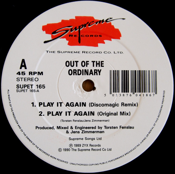 Out Of The Ordinary - Play It Again | Supreme Records (SUPET 165) - main