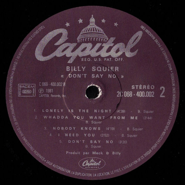 Billy Squier - Don't Say No | Capitol Records (2C 068-400002) - 4