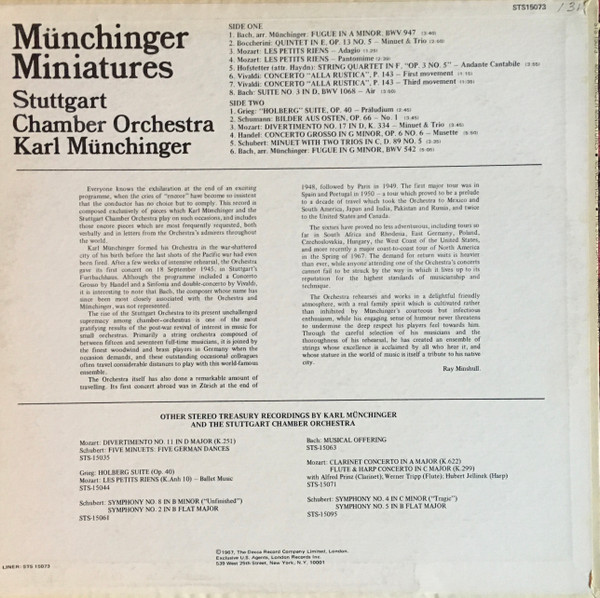 Karl Münchinger , Stuttgarter Kammerorchester - Münchinger Miniatures | London Records (STS 15073) - 2