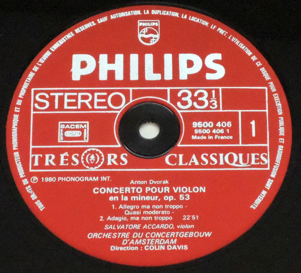 Antonín Dvořák , Salvatore Accardo , Sir Colin Davis , Concertgebouworkest - Dvořák Violin Concerto Op. 53, Romance Op.. 11 | Philips (9500 406) - 3