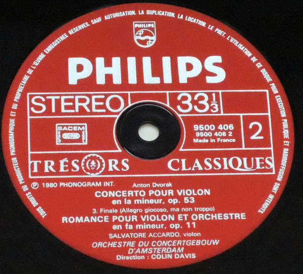 Antonín Dvořák , Salvatore Accardo , Sir Colin Davis , Concertgebouworkest - Dvořák Violin Concerto Op. 53, Romance Op.. 11 | Philips (9500 406) - 4