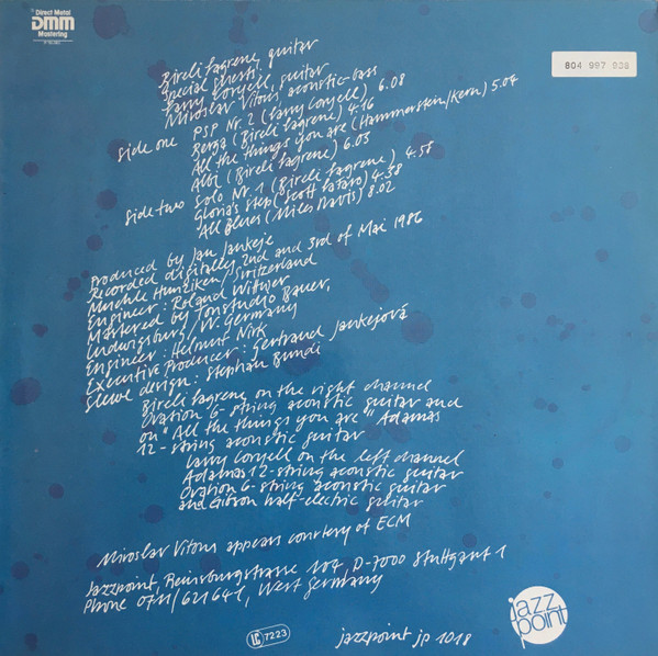 Biréli Lagrène Special Guests Larry Coryell , Miroslav Vitous - Freitag 2.Mai Samstag 3.Mai 1986 Mühle Hunziken | Jazzpoint Records (jp 1018)