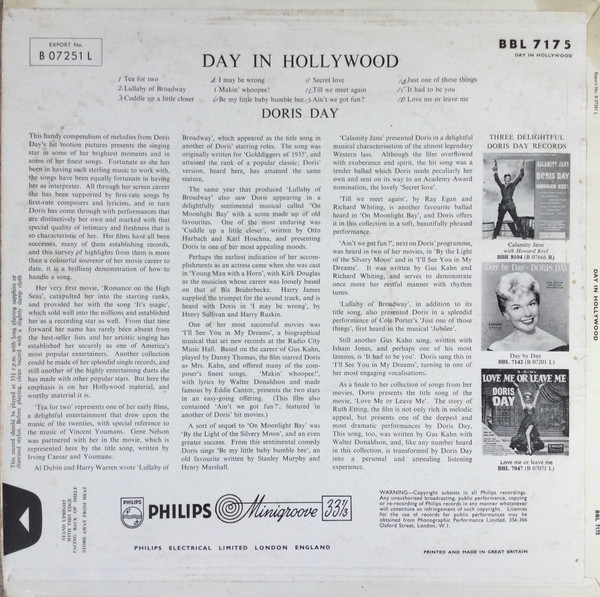 Doris Day - Day In Hollywood | Philips (BBL 7175) - 2