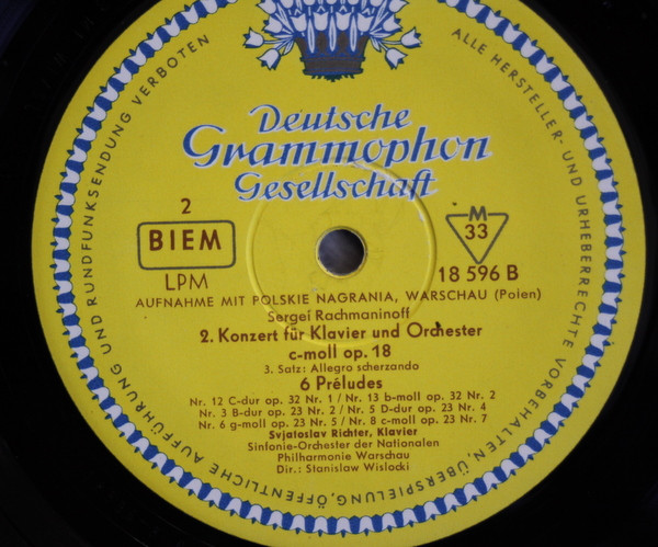 Sviatoslav Richter : Sergei Vasilyevich Rachmaninoff - Klavierkonzert Nr. 2 In C-moll · Piano-Concerto No. 2 In C Minor - 6 Preludes | Deutsche Grammophon (LPM 18596) - 4